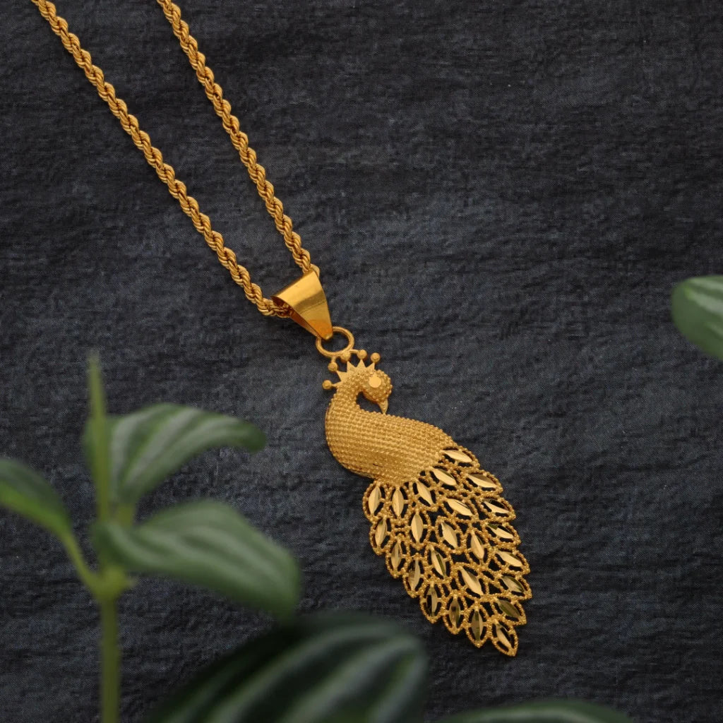 Fringe Necklaces -Gold Necklace (Chain with Peacock Style Pendant) 21KT - FKJNKL21KM8515