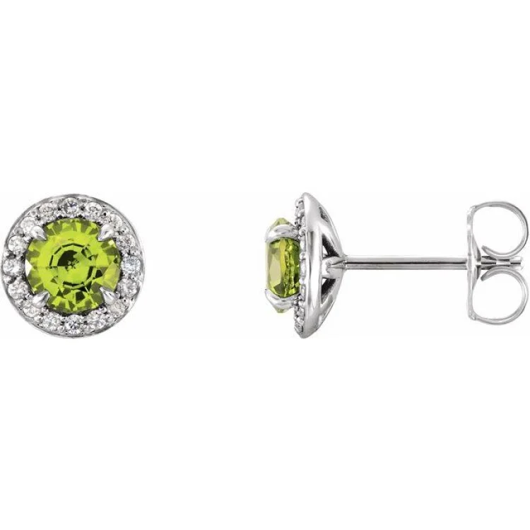 Ladies Earrings with Pectolite-14K White 4 mm Natural Peridot & 1/10 CTW Natural Diamond Earrings