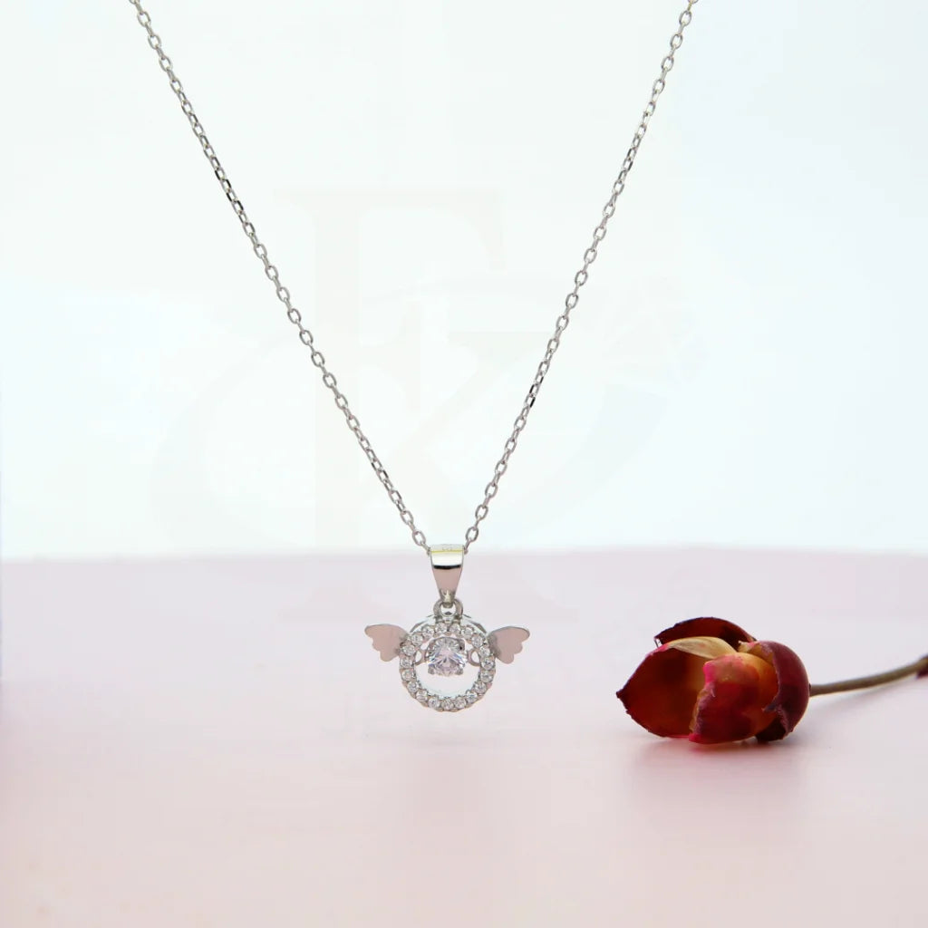 Boho Necklaces -Sterling Silver 925 Dancing CZ Angel Necklace - FKJNKLSL8588