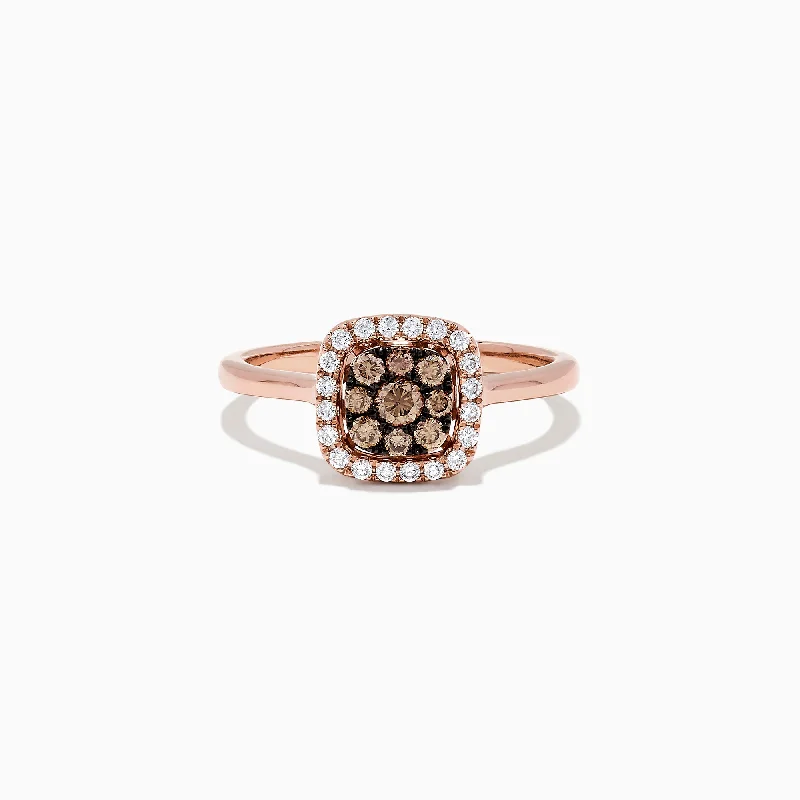 Ladies Rings with Rhodonite-14K Rose Gold Brown and White Diamond Ring, 0.45 TCW