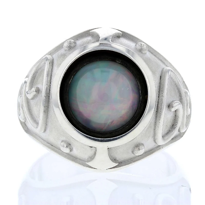 Ladies Rings with Danburite-Opal Swirl Signet Ring