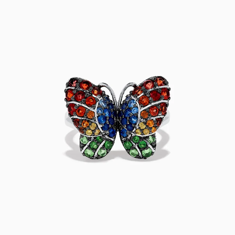 Ladies Rings with Grandidierite-Nature Sterling Silver Multi Sapphires Butterfly Ring