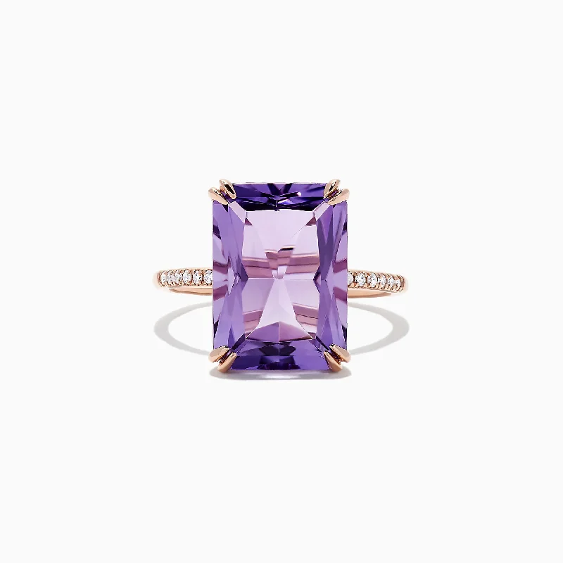 Ladies Rings with Variscite-14K Rose Gold Amethyst and Diamond Ring, 7.26 TCW