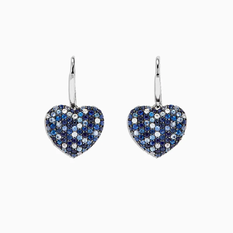 Ladies Earrings Sterling Silver-925 Splash Sapphire Heart Earrings