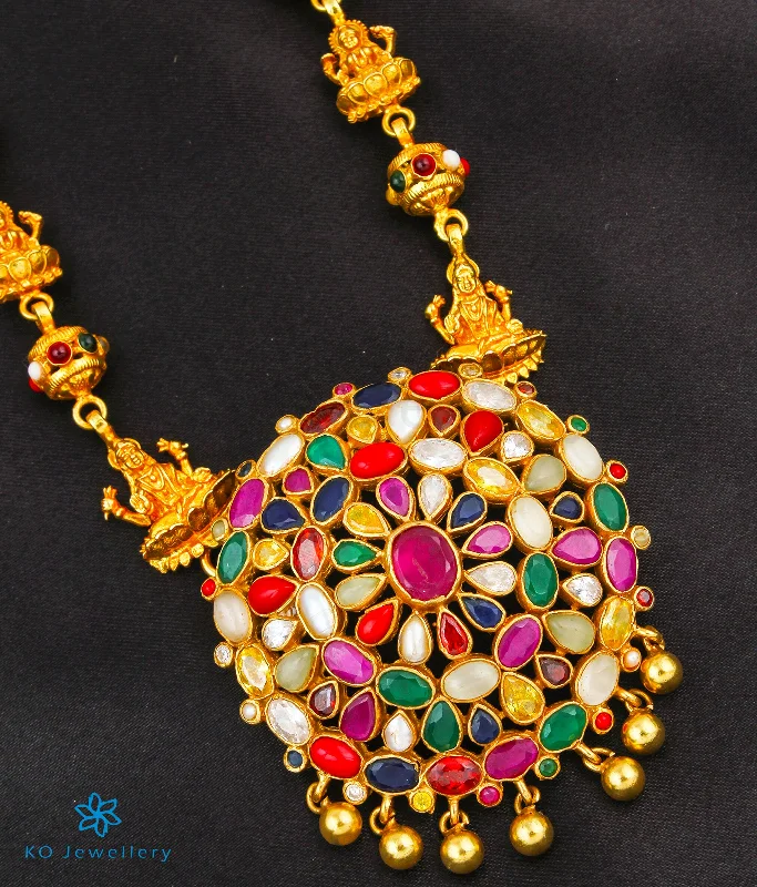 Y-Necklaces -The Akriti Silver Navratna  Necklace