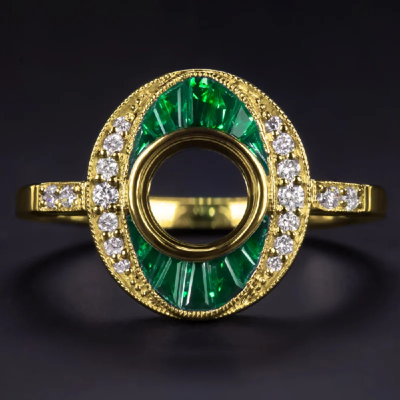 Ladies Engagement Rings Asscher Cut-EMERALD DIAMOND RING SETTING 1CT ROUND VINTAGE ENGAGEMENT ART DECO YELLOW GOLD