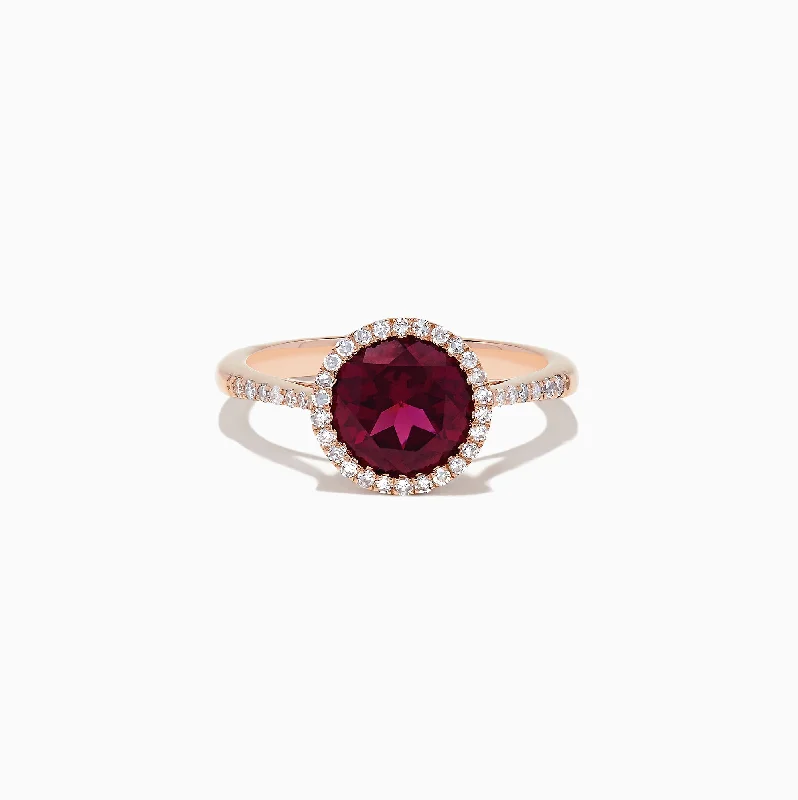 Ladies Rings with Onyx-Bordeaux 14K Rose Gold Rhodolite Garnet and Diamond Ring, 2.20 TCW