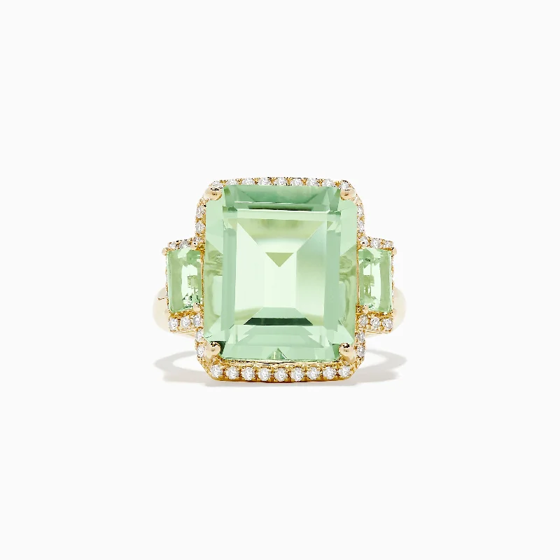 Ladies Rings with Chalcanthite-14K Yellow Gold Green Amethyst and Diamond Ring