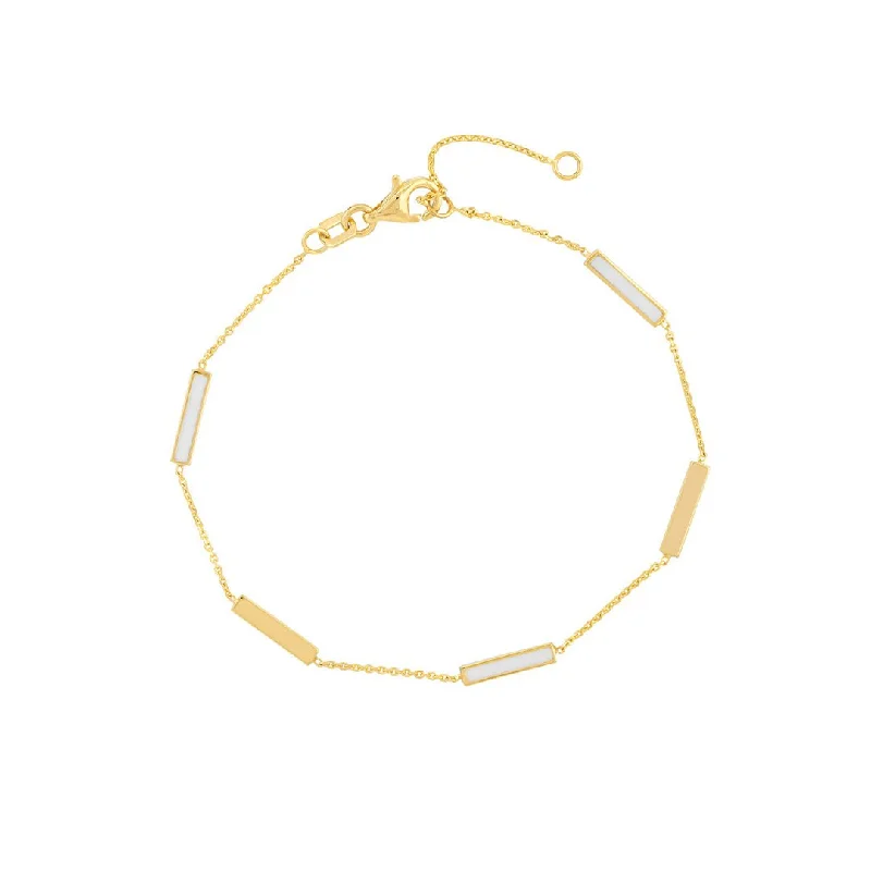 Joy Bracelets -White Enamel Alternating Bar Station Bracelet