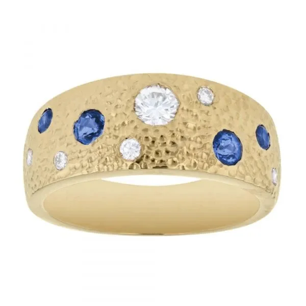 Ladies Rings for Work-Hammered gold ring with flush set stones