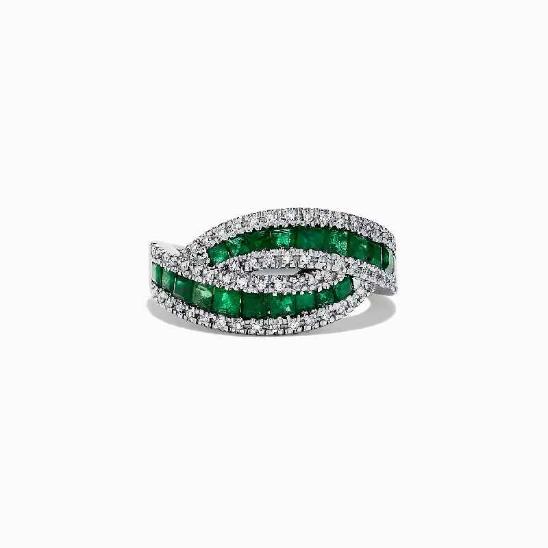 Ladies Rings for Mentors-14K White Gold Princess Cut Emerald and Diamond Ring, 1.76 TCW