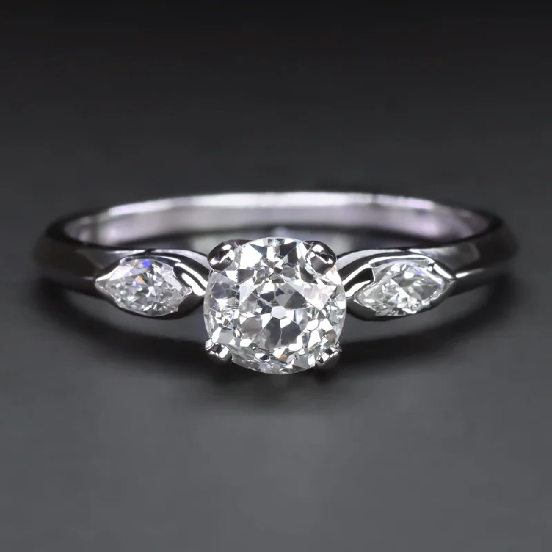 Ladies Engagement Rings Dainty Design-VINTAGE DIAMOND ENGAGEMENT RING 0.61ct OLD EUROPEAN CUT 18k WHITE GOLD MARQUISE