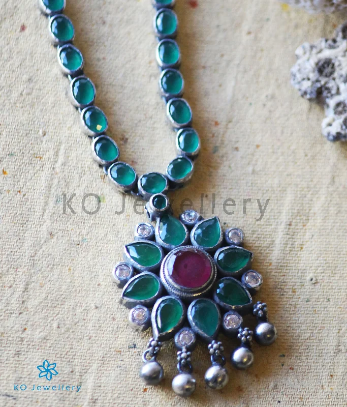 Love Necklaces -The Abhijita Silver green Necklace (Oxidised)