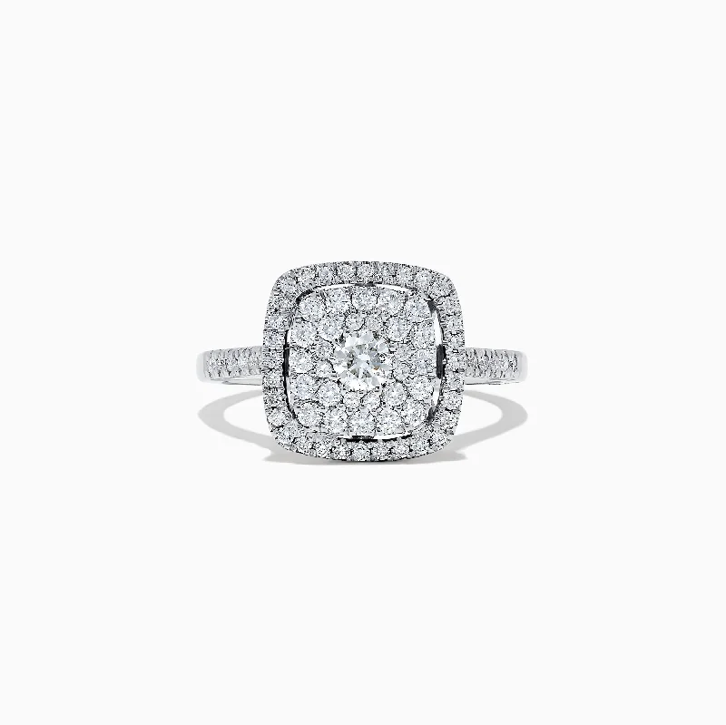 Ladies Rings Diamond Solitaire-Pave Classica 14K White Gold Diamond Ring, 0.83