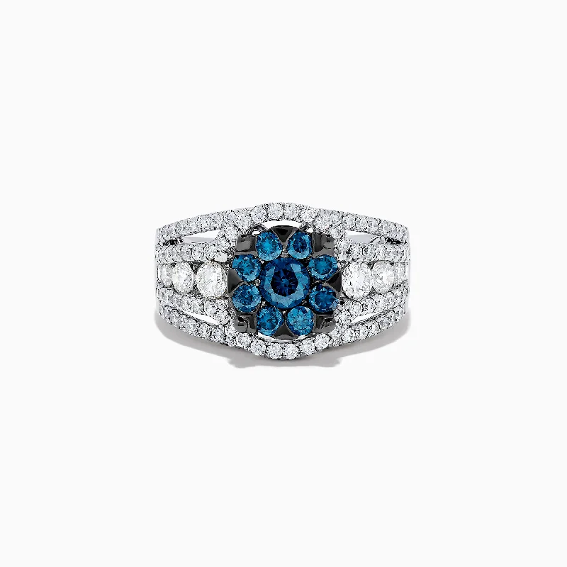 Ladies Rings Gold Band-Bella Bleu 14K White Gold Blue and White Diamond Ring, 2.16 TCW