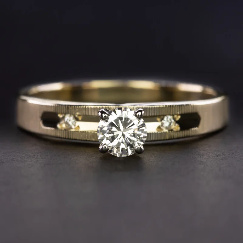 Ladies Engagement Rings with Citrine-VINTAGE DIAMOND ENGAGEMENT RING 0.35ct F VS2 ROUND CUT 14k TWO TONE YELLOW GOLD