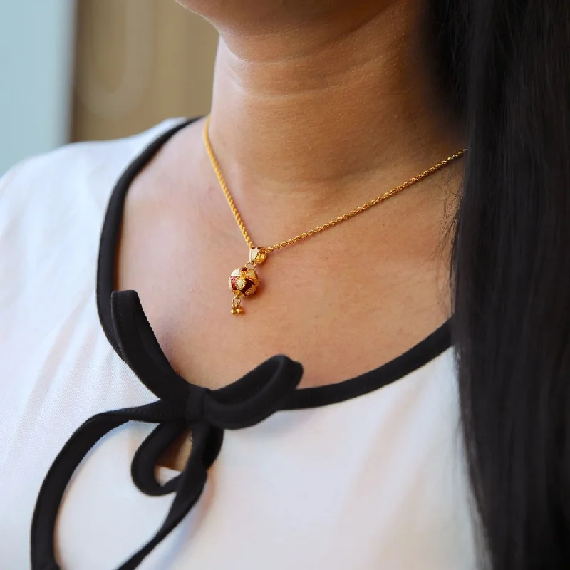 Gold Necklaces -Gold Necklace (Chain With Hanging Red Ball Shaped Pendant) 21KT - FKJNKL21KM9940