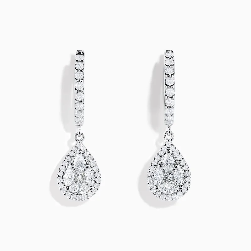 Ladies Earrings with Xenotime-Bouquet 14K White Gold Diamond Teardrop Drop Earrings