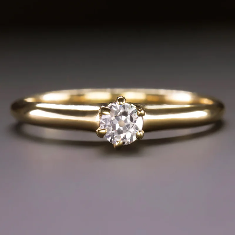 Ladies Engagement Rings Seven Stone-ANTIQUE DIAMOND ENGAGEMENT RING OLD MINE CUT SOLITAIRE VICTORIAN 14k YELLOW GOLD