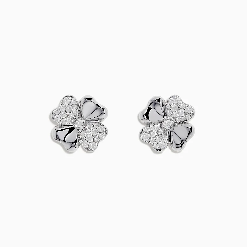 Ladies Earrings with Diopside-14K White Gold Diamond Flower Earrings