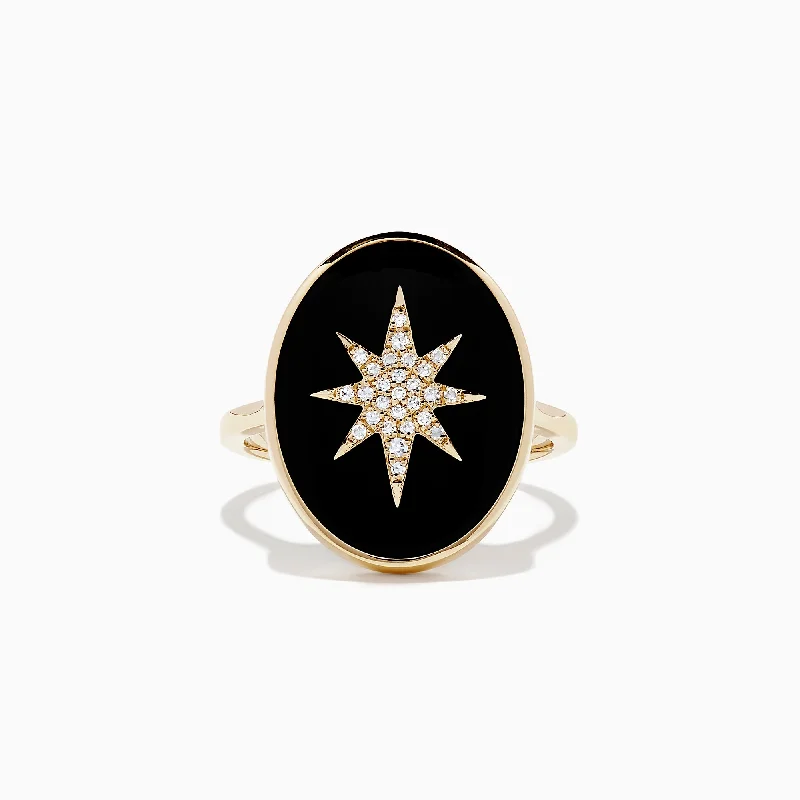 Ladies Rings with Eudialyte-Novelty 14K Yellow Gold Onyx and Diamond Star Coin Ring, 7.38 TCW