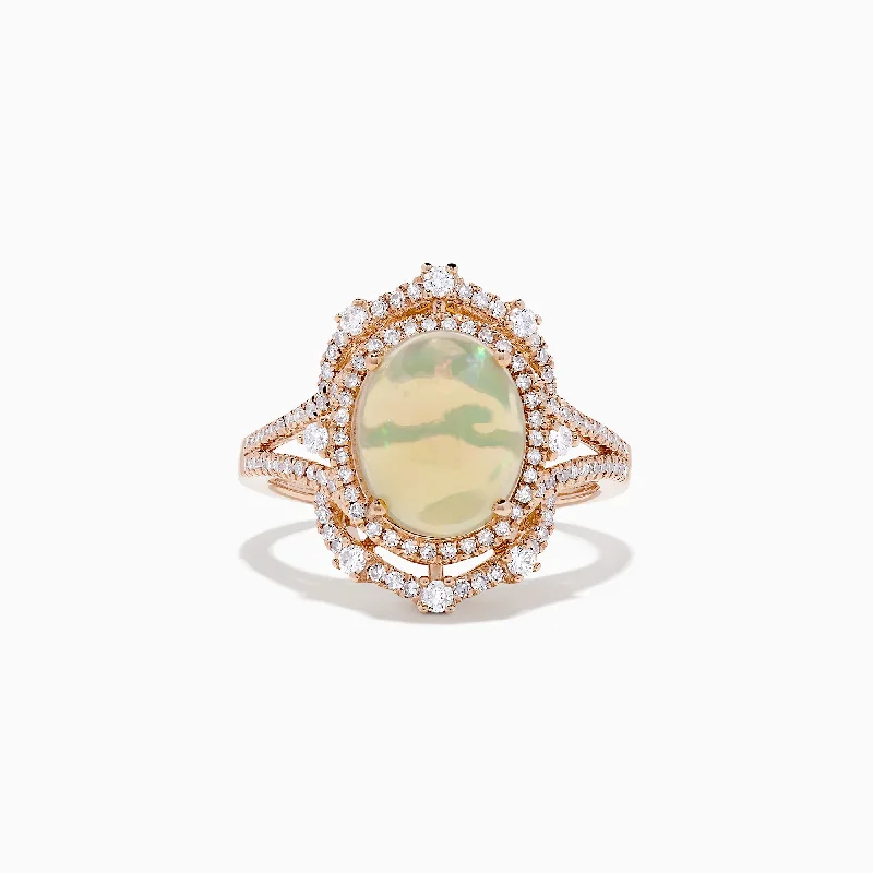 Ladies Rings with Kyanite-Aurora 14K Rose Gold Opal and Diamond Cocktail Ring, 4.06 TCW