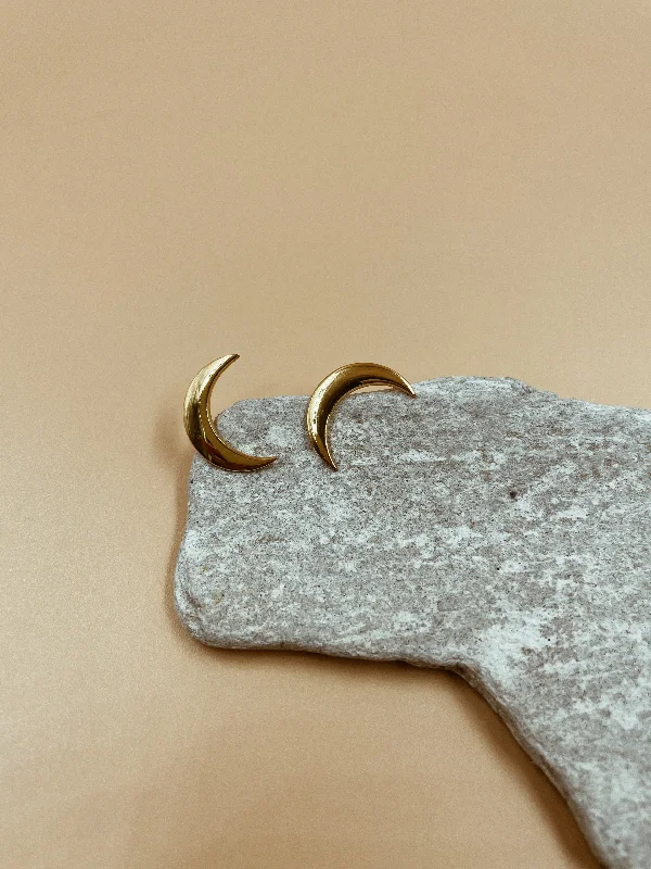 Ladies Earrings with Lawsonite-Mama Crescent Moon Stud Earrings