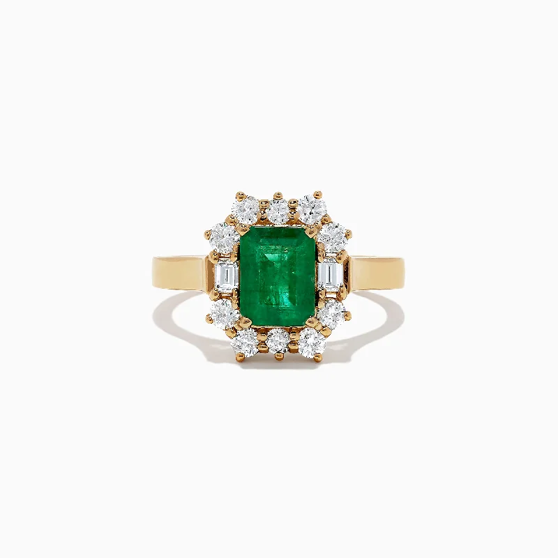 Ladies Rings with Larimar-Brasilica 14K Yellow Gold Emerald and Diamond Ring, 2.09 TCW