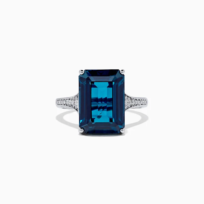 Ladies Rings with Aventurine-Ocean Bleu 14K White Gold London Blue Topaz and Diamond Ring, 8.98 TCW