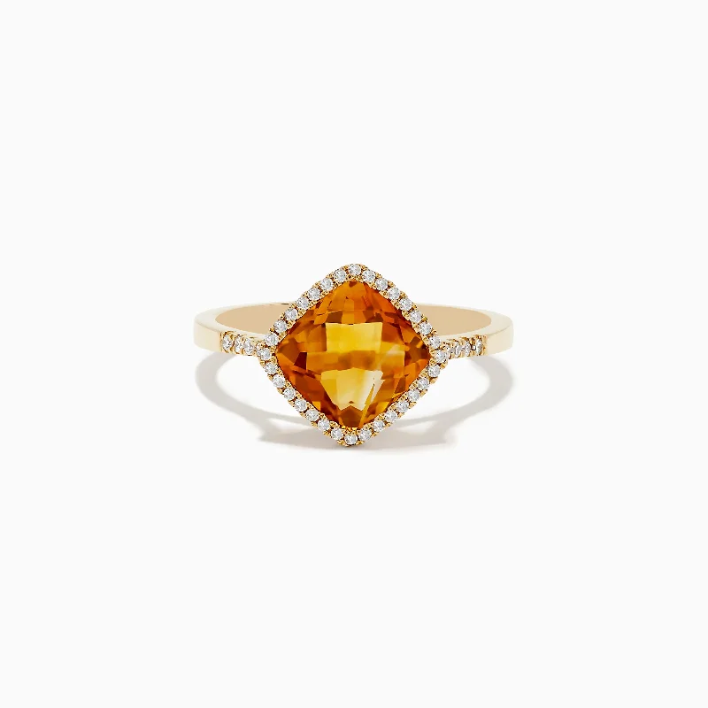 Ladies Rings with Ruby-Sunset 14K Yellow Gold Citrine and Diamond Ring