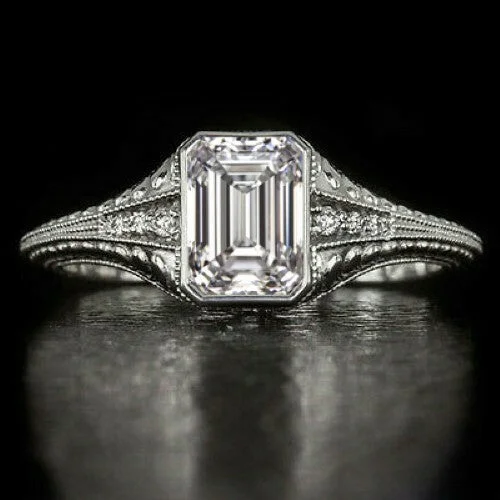 Ladies Engagement Rings with Kunzite-1.5 CARAT GIA CERTIFIED I VS1 DIAMOND ENGAGEMENT RING EMERALD CUT VINTAGE STYLE