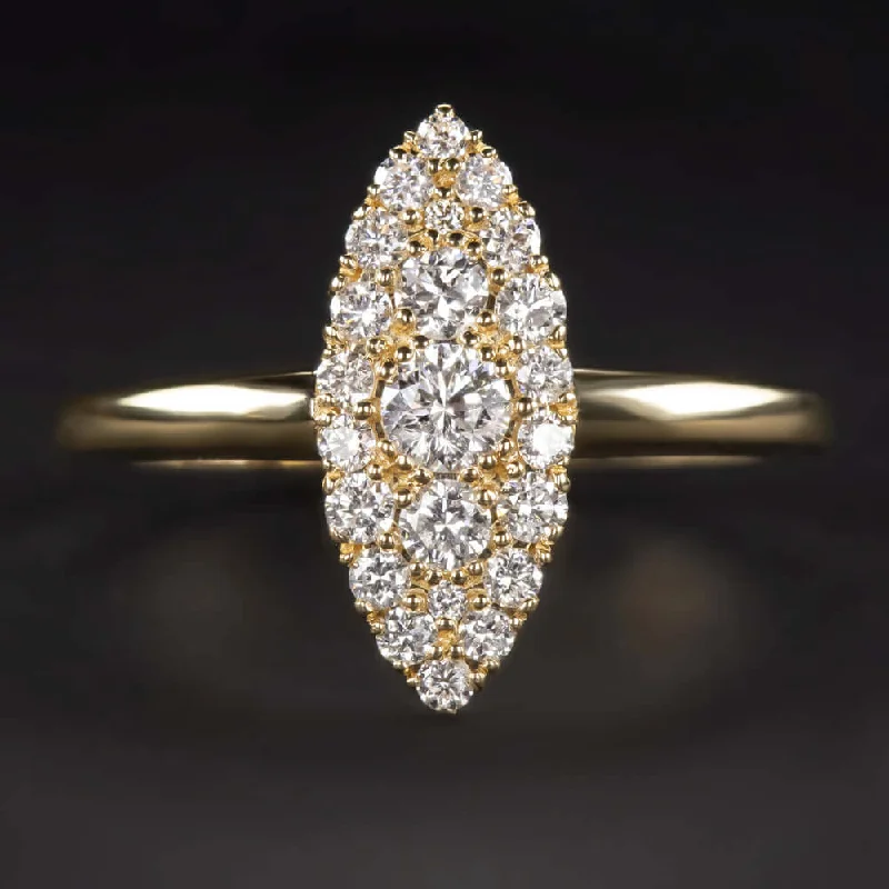 Ladies Engagement Rings Vintage Halo-DIAMOND NAVETTE RING 1/2 CARAT VINTAGE STYLE COCKTAIL ENGAGEMENT MARQUISE GOLD