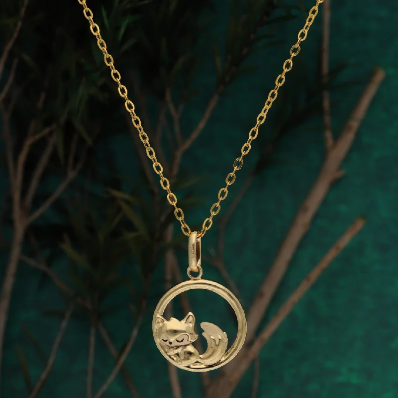 Moon Necklaces -Gold Necklace (Chain with Sleeping Fox Pendant) 18KT - FKJNKL18K9182