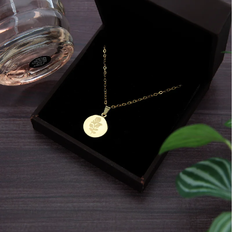 Hexagon Necklaces -Gold Necklace (Chain with Round Shaped Rose in Pendant) 18KT - FKJNKL18K9189