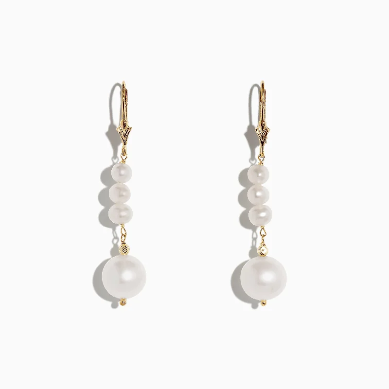 Ladies Earrings for Grandmas-14K Yellow Gold Pearl Drop Earrings