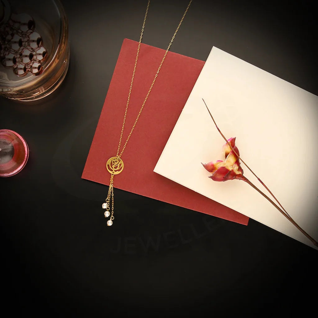 Square Necklaces -Gold Rose with Hanging Pearl Necklace 21KT - FKJNKL21KM5397