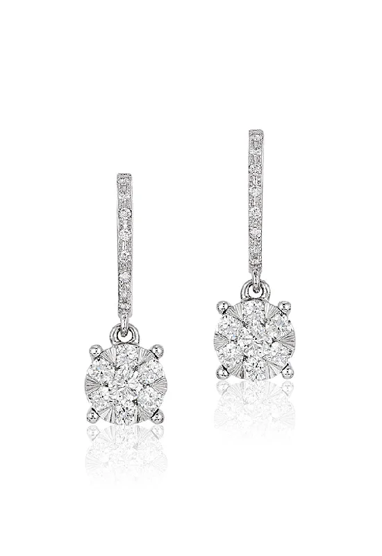 Ladies Earrings with Cavansite-Bouquet 14K White Gold Diamond Cluster Drop Earrings, 0.50 TCW