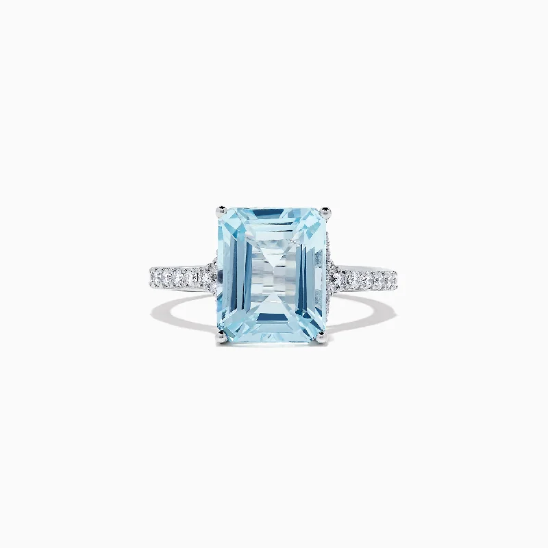 Ladies Rings Vintage Style-Aquarius 14K White Gold Aquamarine and Diamond Ring, 4.12 TCW