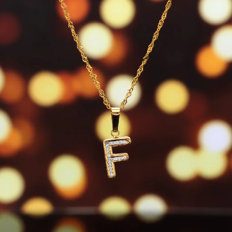 Fairy Necklaces -Gold Necklace (Chain with F Shaped Alphabet Letter Pendant) 18KT - FKJNKL18K9412