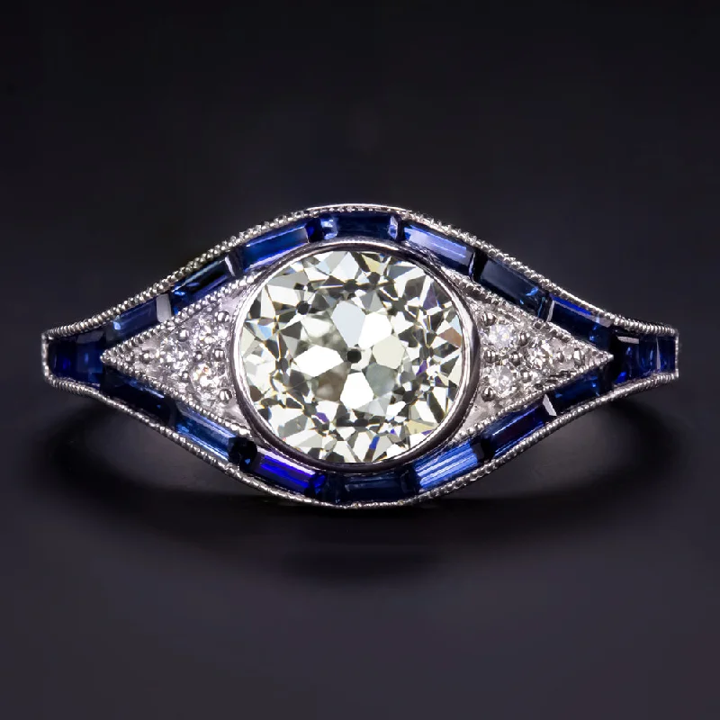 Ladies Engagement Rings with Iolite-1.5ct CERTIFIED OLD EUROPEAN CUT DIAMOND ENGAGEMENT RING VINTAGE STYLE SAPPHIRE