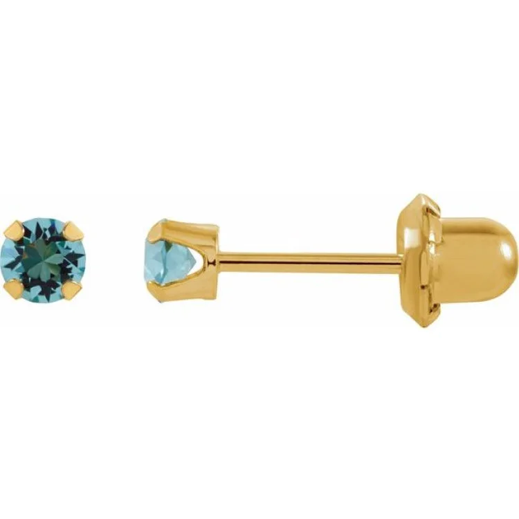 Ladies Earrings for Winter-14K Yellow Imitation Aquamarine Inverness® Piercing Earrings