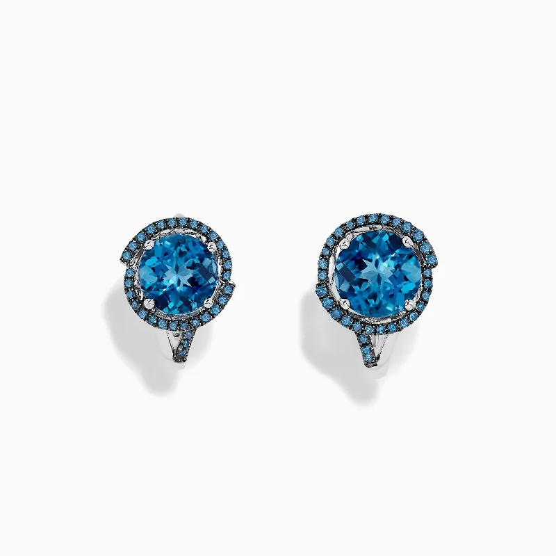 Ladies Earrings for Aunts-14K White Gold Blue Topaz and Blue Diamond Earrings, 3.87 TCW