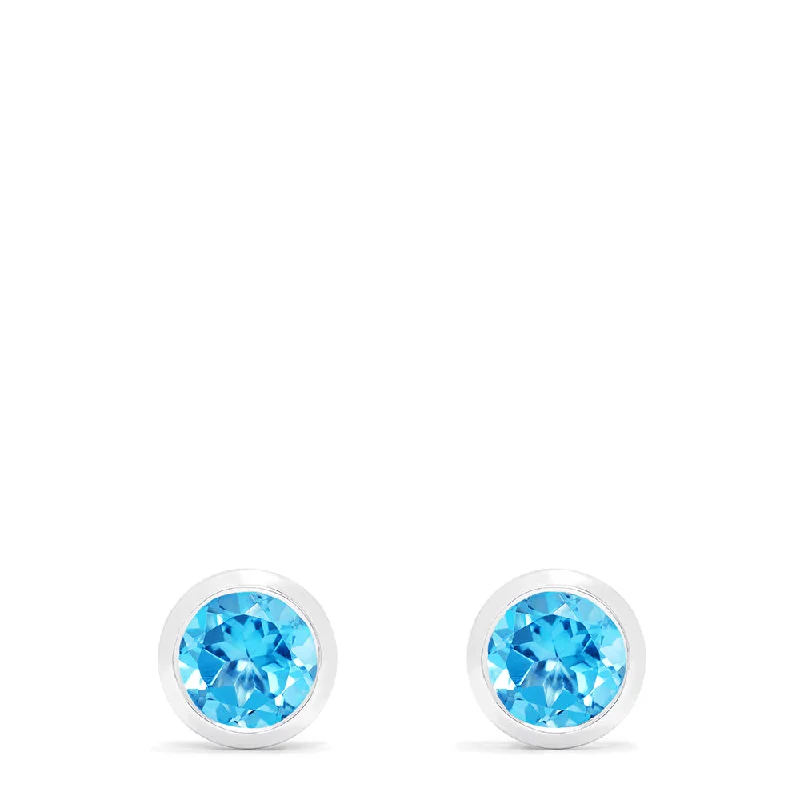 Ladies Earrings Affordable Price-Ocean Bleu 14K White Gold Blue Topaz Stud Earrings, 1.10 TCW