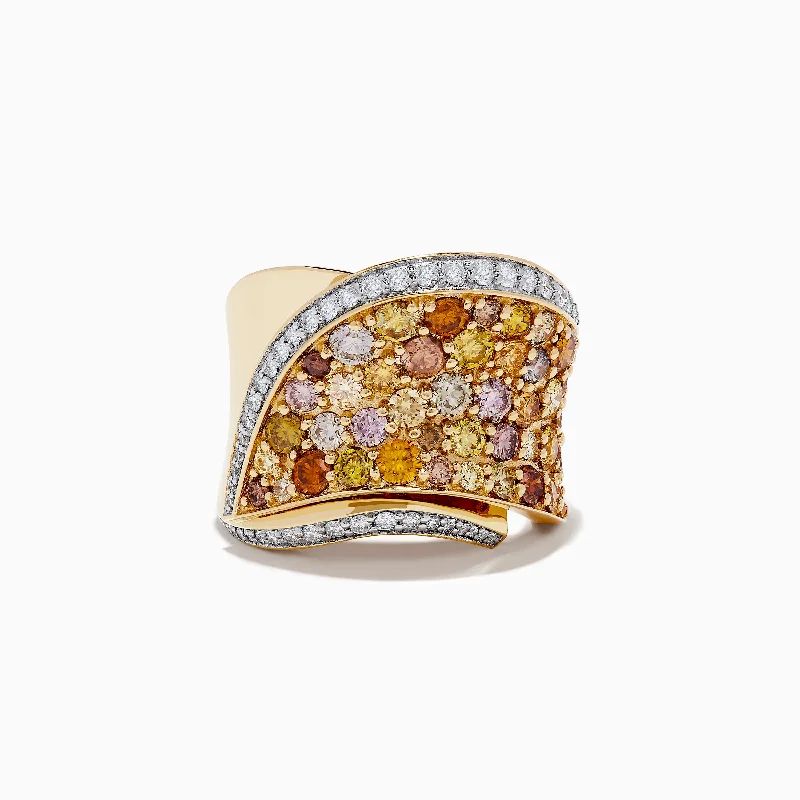 Ladies Rings for Teachers-14K Yellow Gold Multi Color Diamond Ring