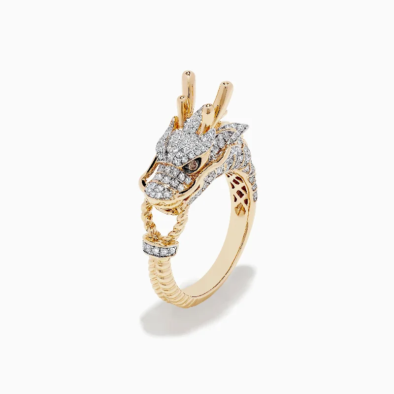 Ladies Rings Twisted Band-Safari 14K Yellow Gold Espresso and White Diamond Dragon Ring