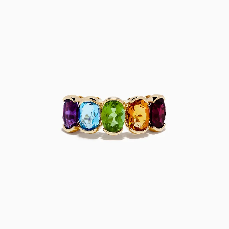 Ladies Rings with Flowers-Mosaic 14K Yellow Gold Multi Stone Ring