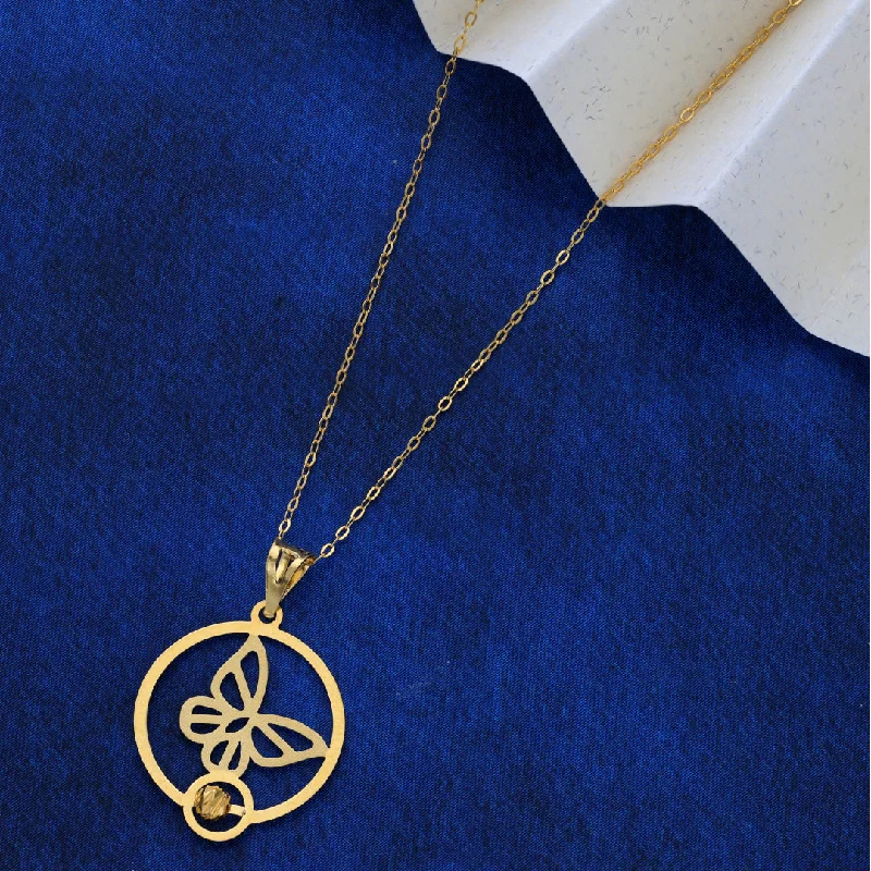 Textured Necklaces -Gold Necklace (Chain Butterfly in Circle Pendant) 21KT - FKJNKL21KM9571