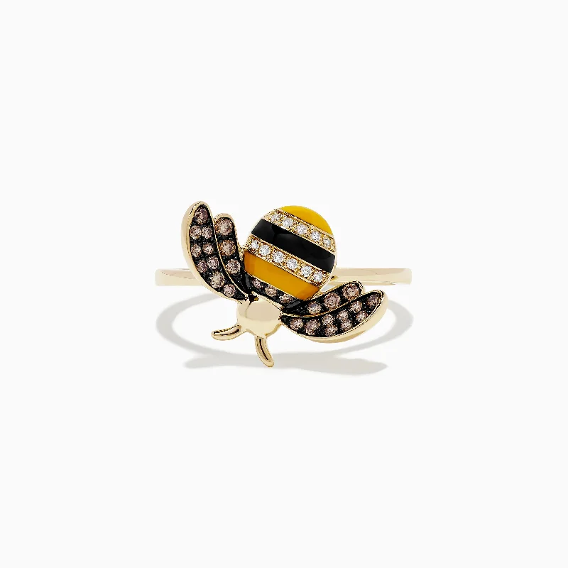 Ladies Rings with Sanidine-Safari 14K Yellow Gold Diamond and Enamel Bee Ring