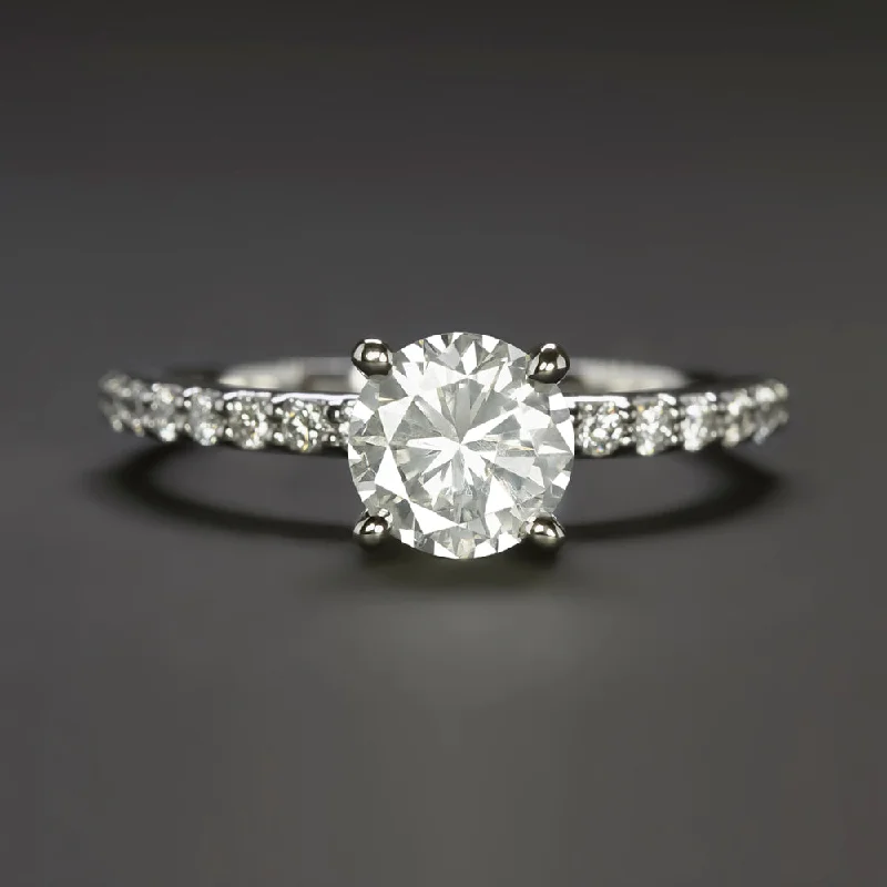 Ladies Engagement Rings Twisted Halo-1.08ct NATURAL DIAMOND ENGAGEMENT RING PLATINUM ROUND BRILLIANT CUT PAVE SHANK