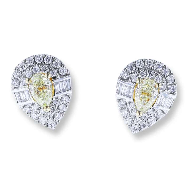 Ladies Earrings with Sodalite-14K WHITE GOLD 0.63CTW YELLOW DIAMOND & 0.50CTW WHITE DIAMOND HALO EARRINGS